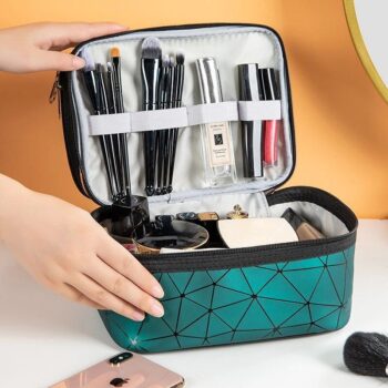 Sparkling Diamond Lattice Travel Makeup Bag - Waterproof, Multi-Function Cosmetic Case 4 369 4f9b5f