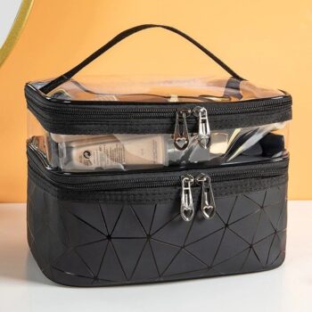 Sparkling Diamond Lattice Travel Makeup Bag - Waterproof, Multi-Function Cosmetic Case 3 369 be1a64